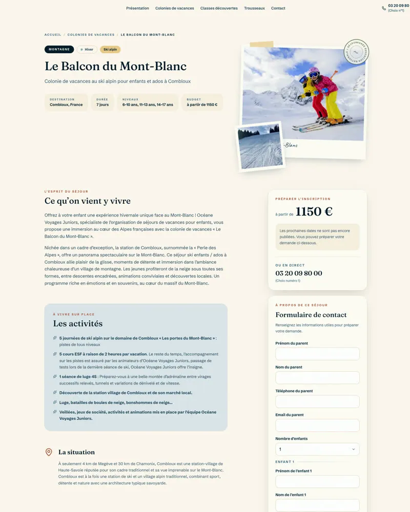 Aperçu détaillé du projet Océane Voyages Juniors